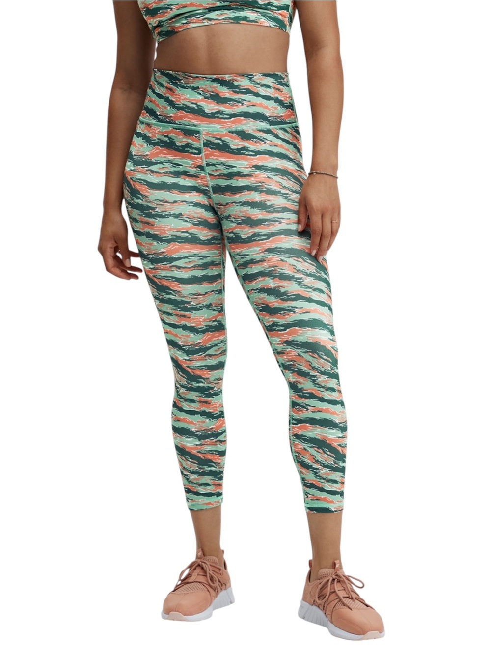 Fabletics Define PowerHold High-Waisted 7/8 Leggings in Tiger Camo